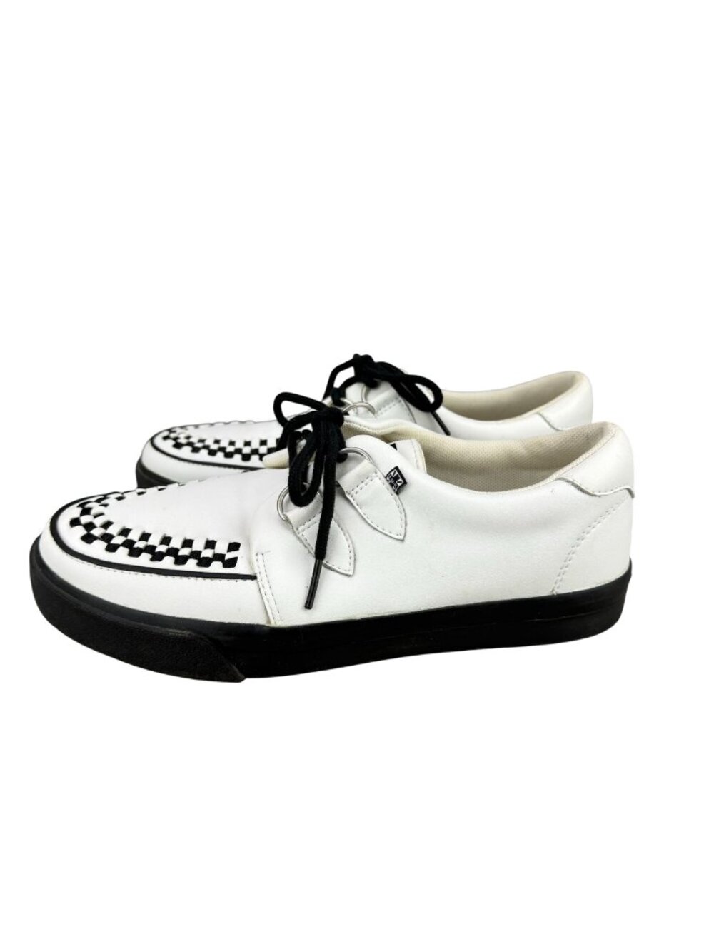✅Men 6/W5 T.U.K. A9179 White Leather D-Ring VLK Creeper Sneakers Punk Goth Skull